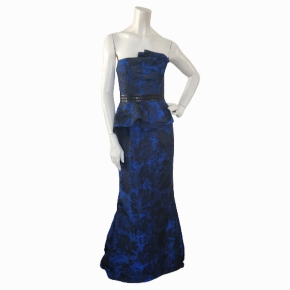 Carmen Marc Valvo Women's Strapless Evening Gown Size 4 Blue Black Jaquard - threedaughtersproperties.com Carmen Marc Valvo Women's Strapless Evening Gown Size 4 Blue Black Jaquard - threedaughtersproperties.com